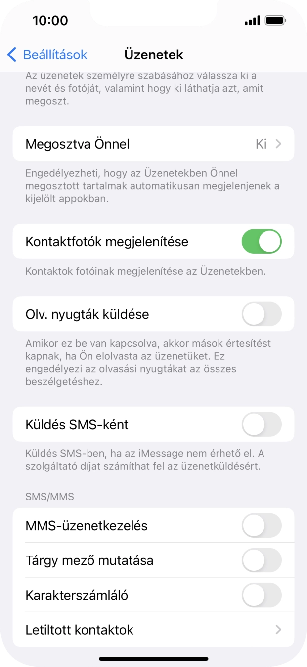Kattints a „Küldés SMS-ként” melletti csúszkára a funkció be- vagy kikapcsolásához.