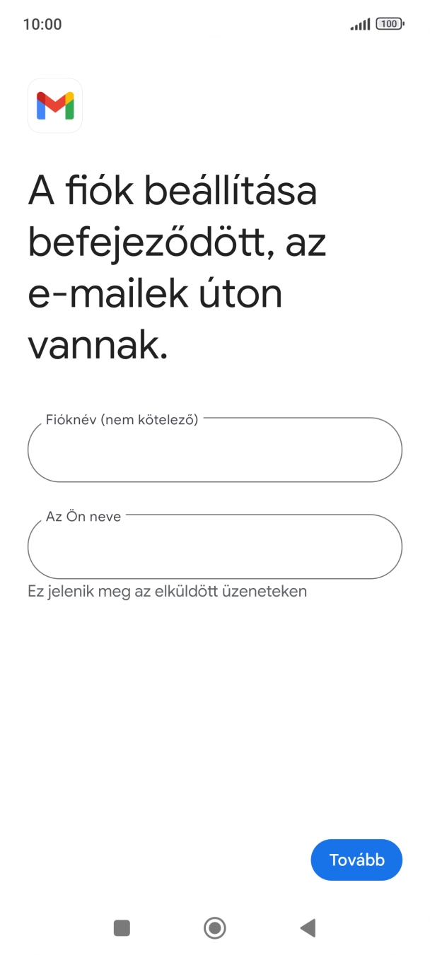 Kattints a „Fióknév (nem kötelező)” alatti mezőre, és írd be az e-mail-fiók kívánt nevét.