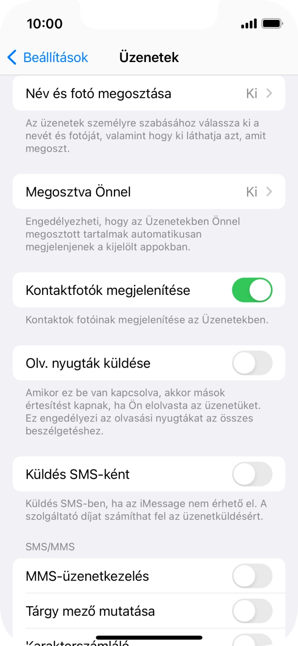 Kattints a „Küldés SMS-ként” melletti csúszkára a funkció be- vagy kikapcsolásához.