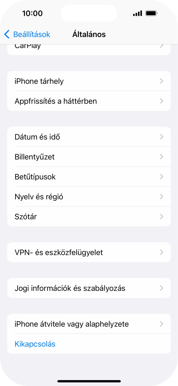 Válaszd az „iPhone átvitele vagy alaphelyzete” lehetőséget. Válaszd az „iPhone átvitele vagy alaphelyzete” lehetőséget.