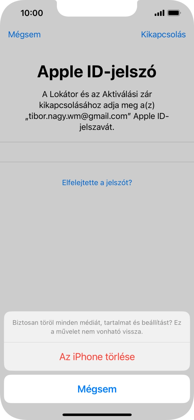 Írd be az Apple ID-hoz tartózó jelszót, és válaszd Az iPhone törlése lehetőséget. Várj egy kicsit, amíg a telefon visszaállítja a gyári beállításokat. A telefon konfigurálásához és ahhoz, hogy üzemkész állapotba hozd, kövesd a képernyőn megjelenő utasításokat.