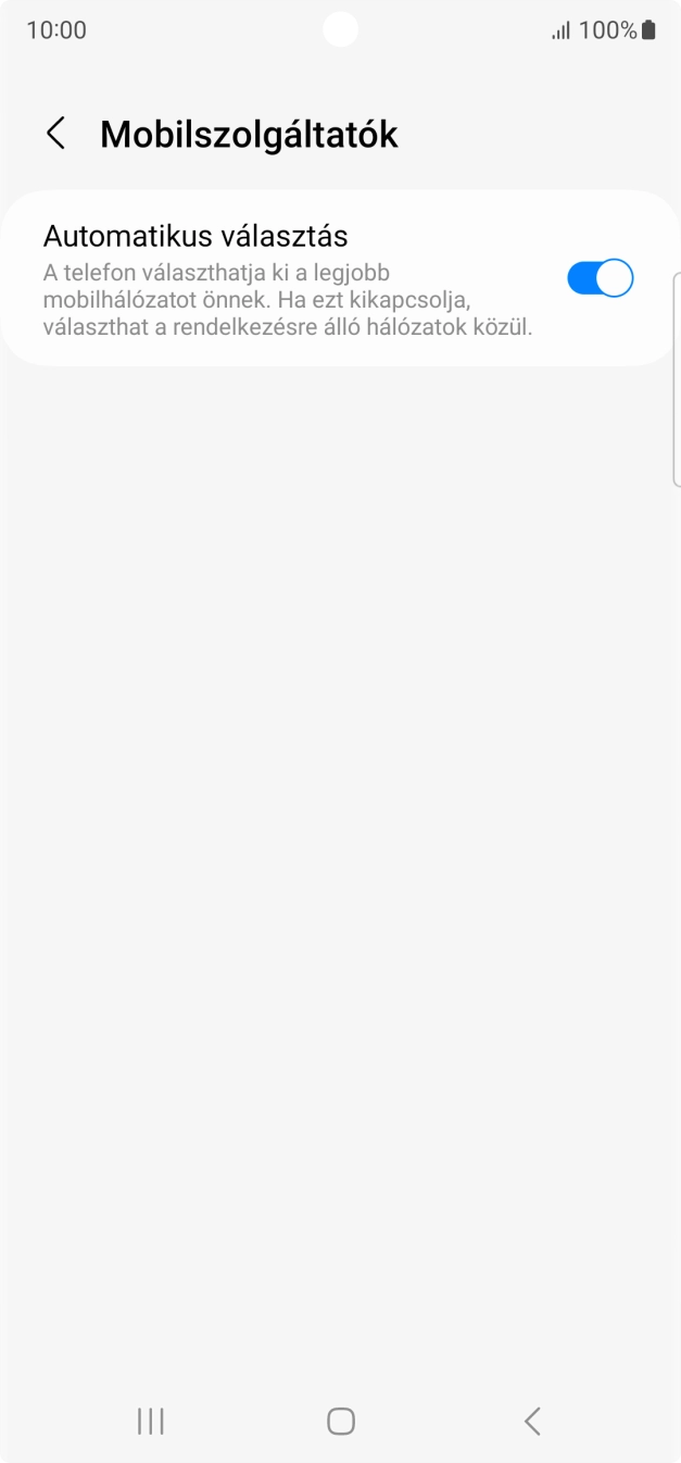 Kattints az „Automatikus választás” melletti csúszkára a funkció kikapcsolásához, és várj, amíg a telefon keresi az elérhető hálózatot. Kattints az „Automatikus választás” melletti csúszkára a funkció kikapcsolásához, és várj, amíg a telefon keresi az elérhető hálózatot.