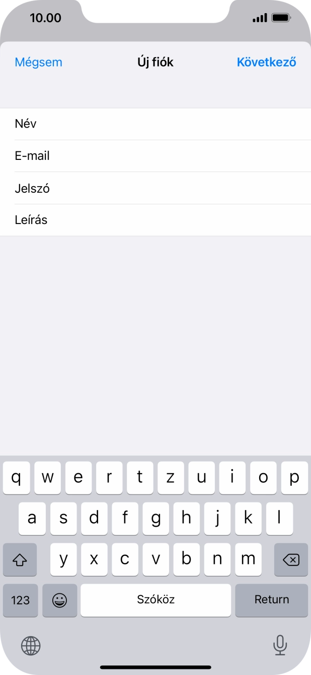 Kattints a Leírás mezőre, és írd be az e-mail-fiók kívánt nevét.