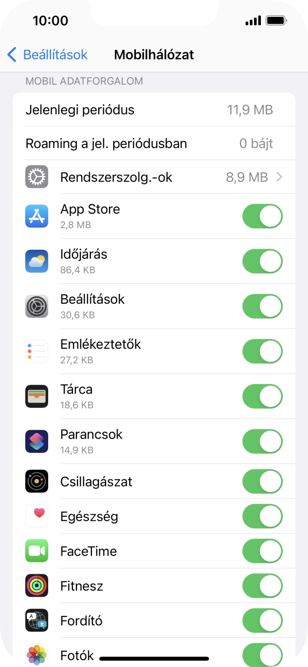 Kattints a kívánt programok melletti csúszkákra a funkciók be- vagy kikapcsolásához.