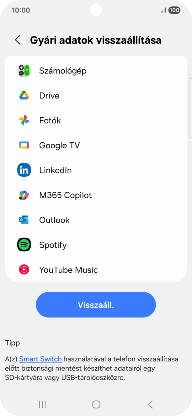Válaszd a Visszaáll. lehetőséget.