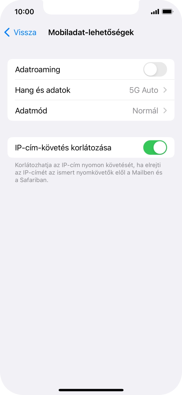Kattints az „Adatroaming” melletti csúszkára a funkció be- vagy kikapcsolásához. Kattints az „Adatroaming” melletti csúszkára a funkció be- vagy kikapcsolásához.