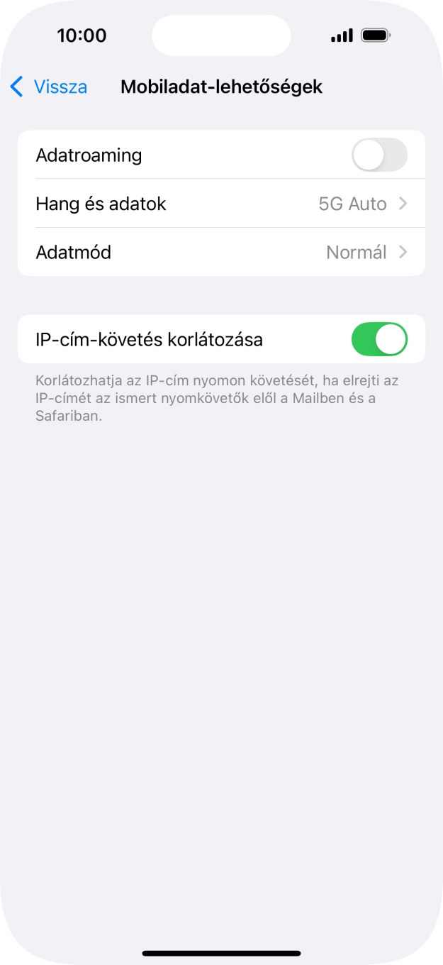 Kattints az „Adatroaming” melletti csúszkára a funkció be- vagy kikapcsolásához.