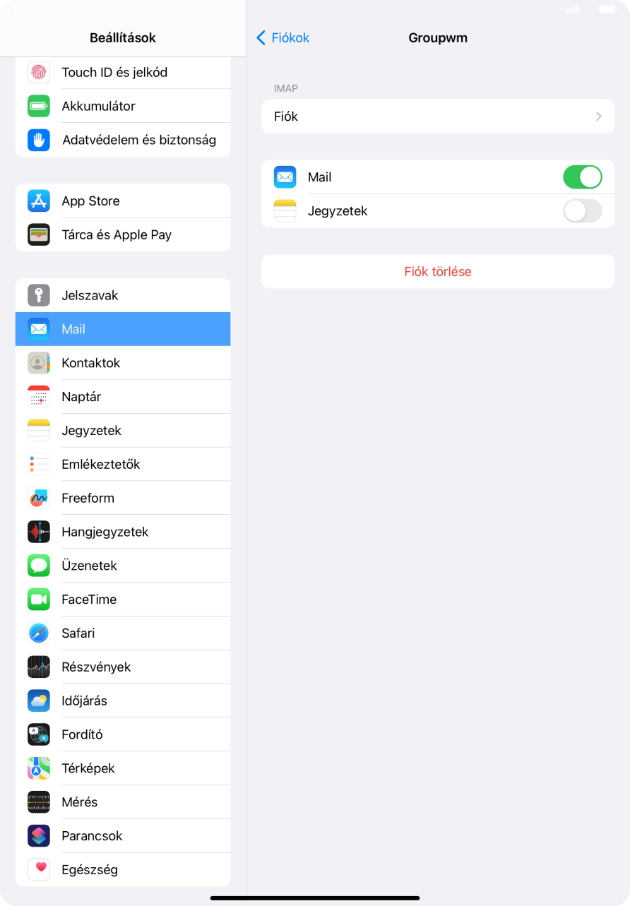 Válaszd a Fiók lehetőséget.