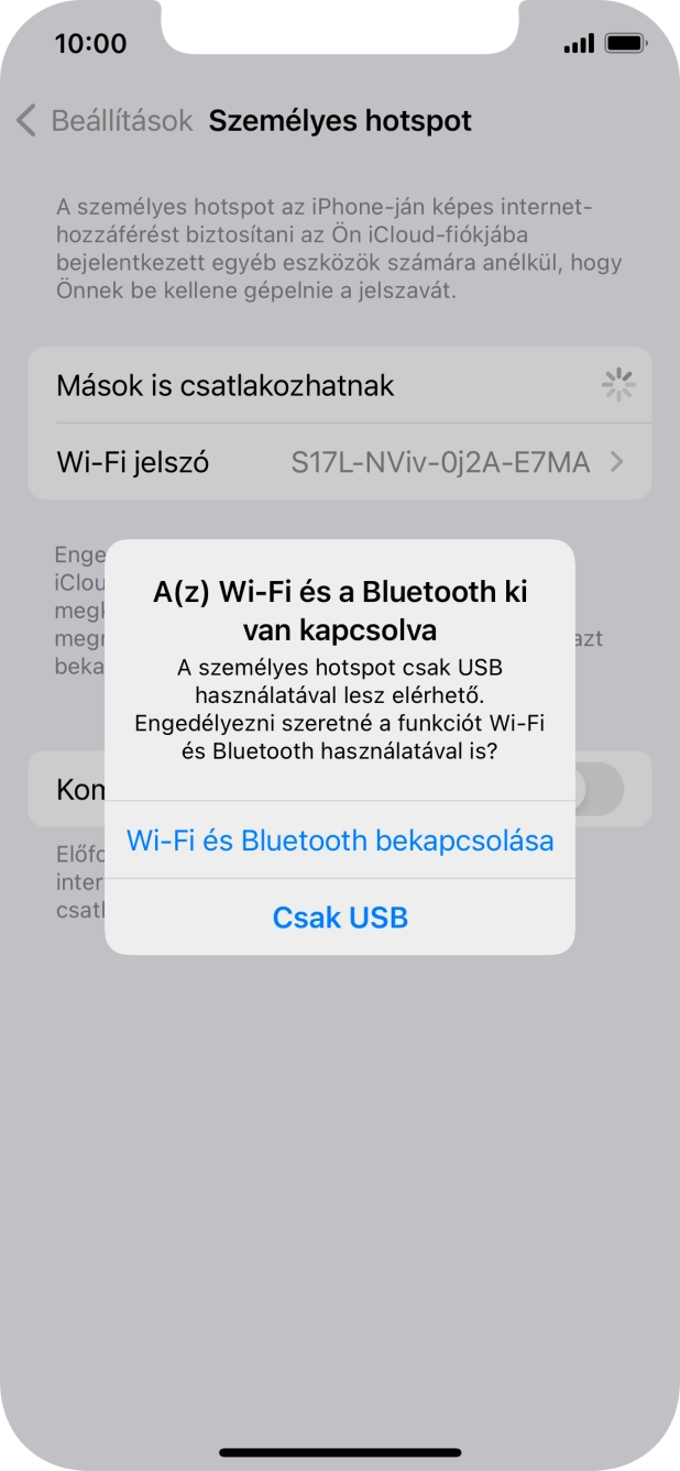Amennyiben be van kapcsolva a Wi-Fi, válaszd a Wi-Fi és Bluetooth bekapcsolása lehetőséget. Amennyiben be van kapcsolva a Wi-Fi, válaszd a Wi-Fi és Bluetooth bekapcsolása lehetőséget.