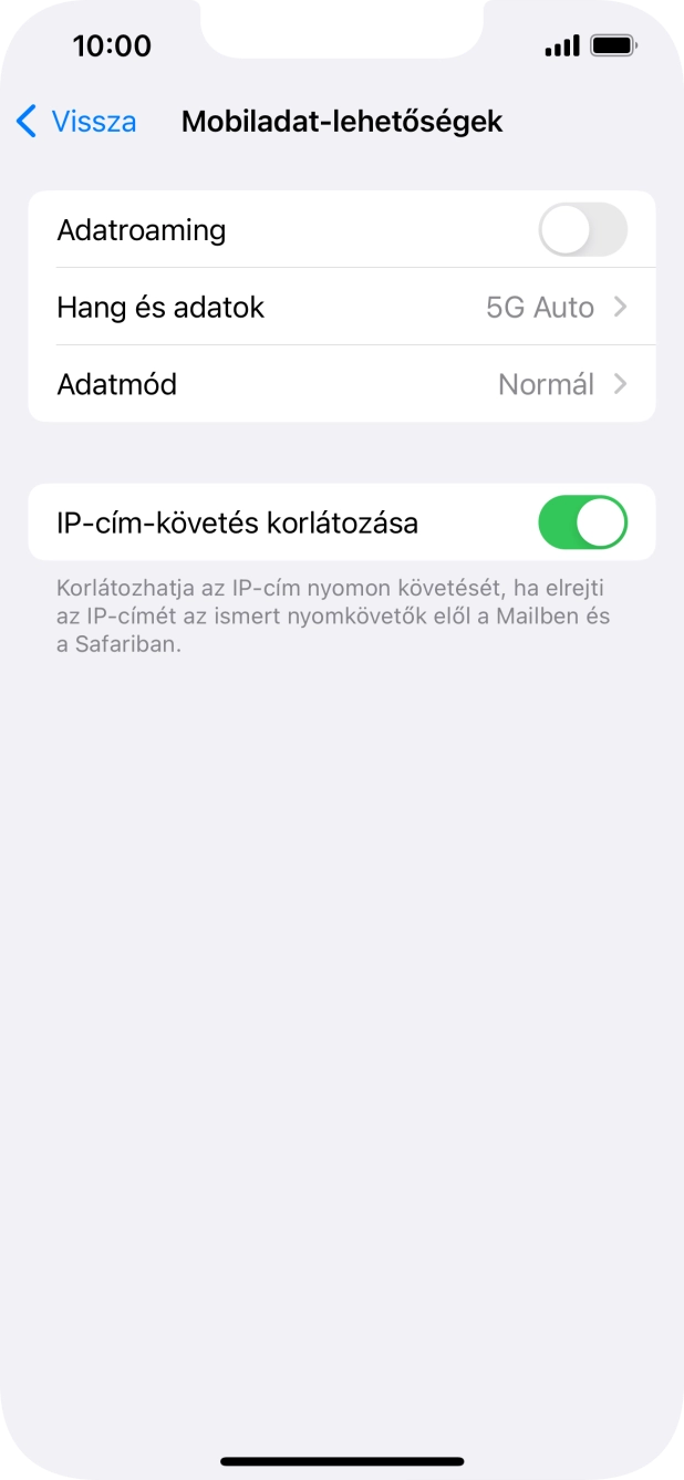 Kattints az „Adatroaming” melletti csúszkára a funkció be- vagy kikapcsolásához.