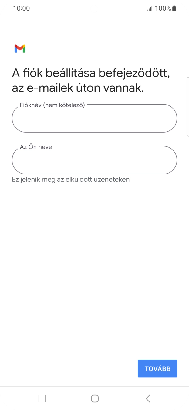 Kattints a „Fióknév (nem kötelező)” alatti mezőre, és írd be az e-mail-fiók kívánt nevét.