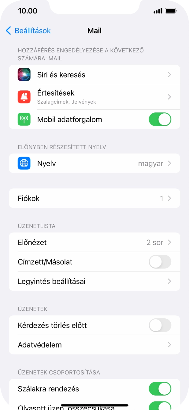 Válaszd a Fiókok lehetőséget.