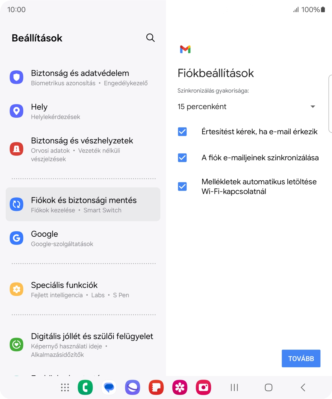 Amennyiben a kijelzőn ez a képernyőkép látható, az e-mail-fiókodat felismerte a rendszer, és automatikusan beállította. Kövesd a képernyőn megjelenő utasításokat  további adatok csatolásához, és fejezd be az új fiók létrehozását.