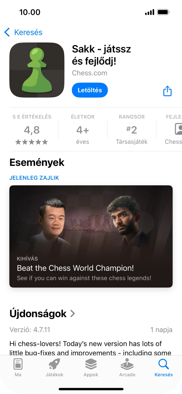 Válaszd a Letöltés lehetőséget, és kövesd a képernyőn megjelenő utasításokat az alkalmazás telepítéséhez.