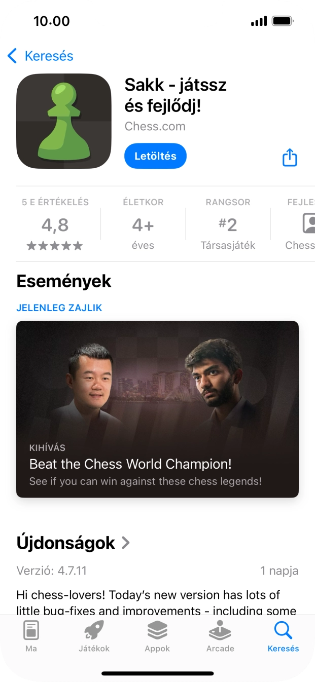 Válaszd a Letöltés lehetőséget, és kövesd a képernyőn megjelenő utasításokat az alkalmazás telepítéséhez.