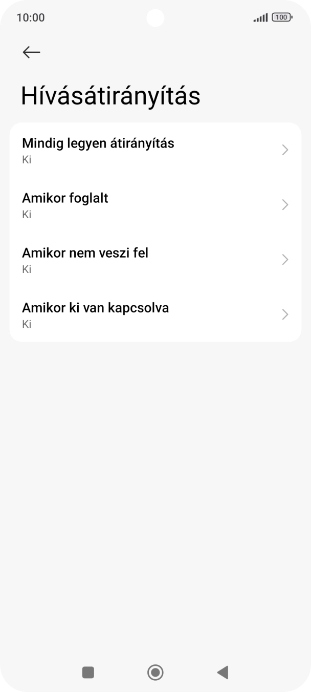 Kattints a kívánt hívásátirányítás-típusra. Kattints a kívánt hívásátirányítás-típusra.