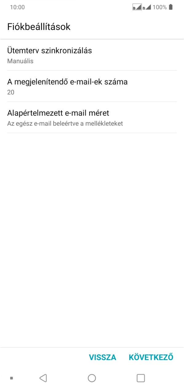 Amennyiben a kijelzőn ez a képernyőkép látható, az e-mail-fiókodat felismerte a rendszer, és automatikusan beállította. Kövesd a képernyőn megjelenő utasításokat  további adatok csatolásához, és fejezd be az új fiók létrehozását.