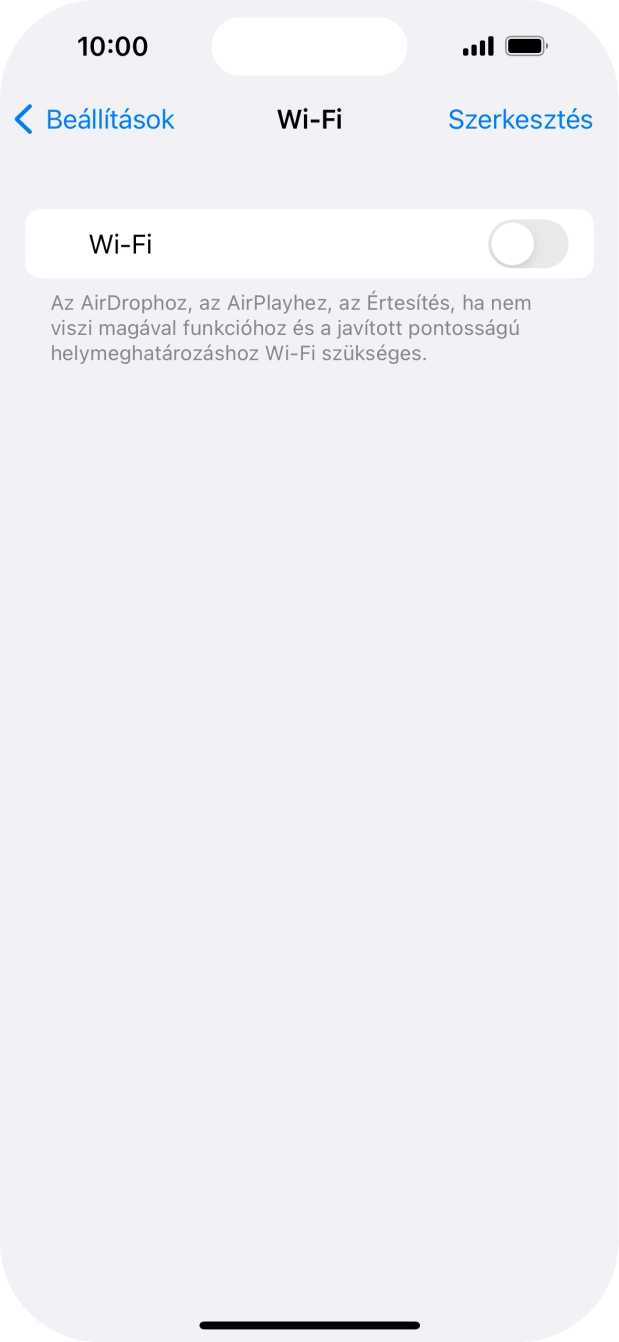 Kattints a „Wi-Fi” melletti csúszkára a funkció bekapcsolásához.