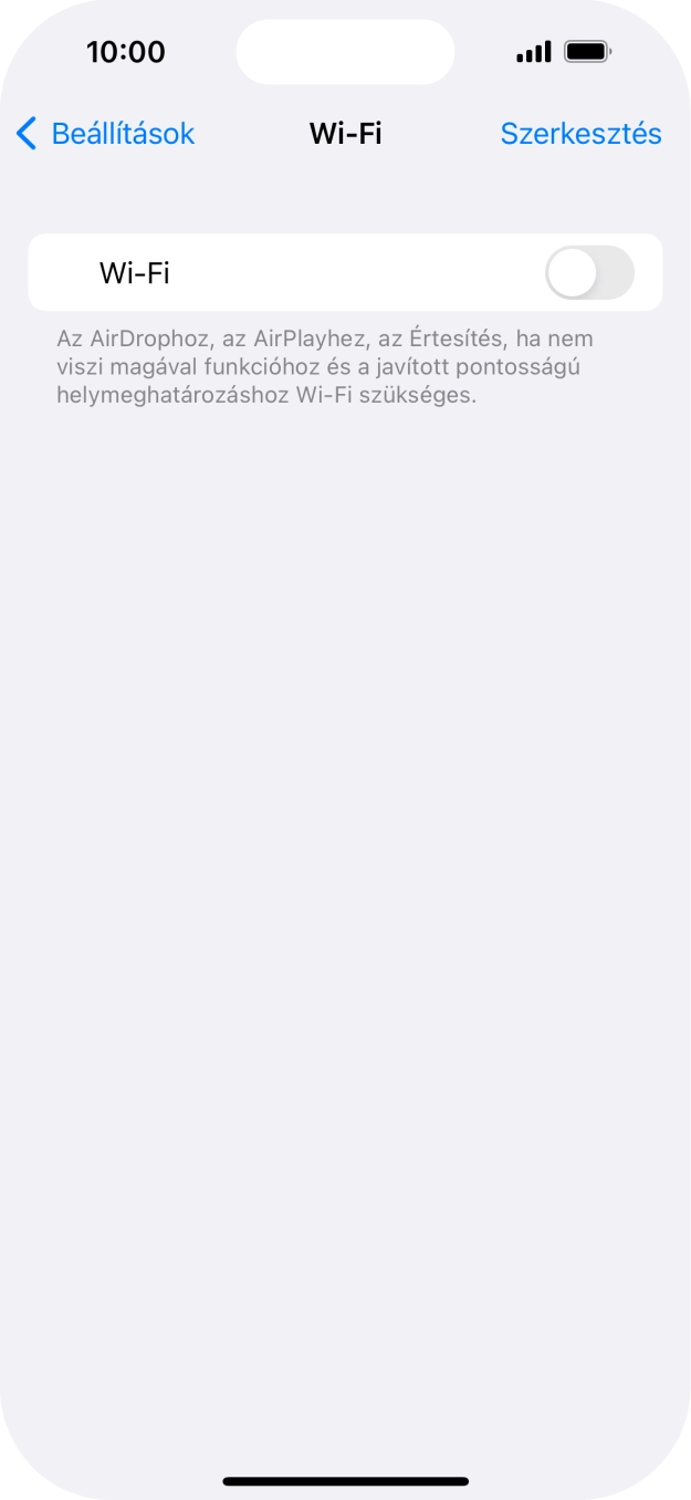 Kattints a „Wi-Fi” melletti csúszkára a funkció bekapcsolásához.