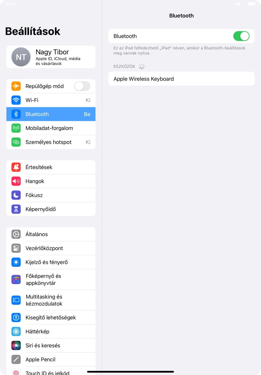 Válaszd ki a kívánt Bluetooth-eszközt, és kövesd a kijelzőn megjelenő utasításokat annak táblagépedhez történő csatlakoztatásához.