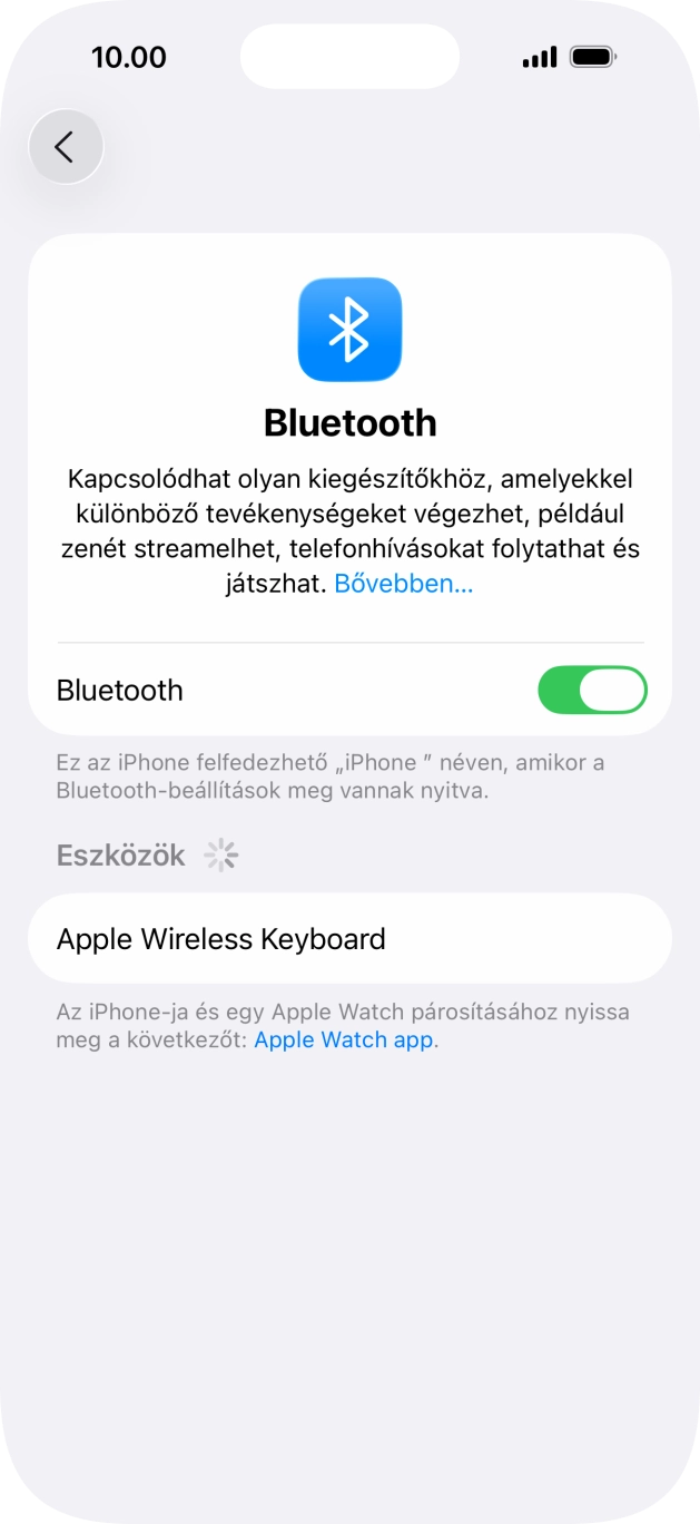 Válaszd ki a kívánt Bluetooth-eszközt, és kövesd a kijelzőn megjelenő utasításokat annak telefonodhoz történő csatlakoztatásához. Válaszd ki a kívánt Bluetooth-eszközt, és kövesd a kijelzőn megjelenő utasításokat annak telefonodhoz történő csatlakoztatásához.