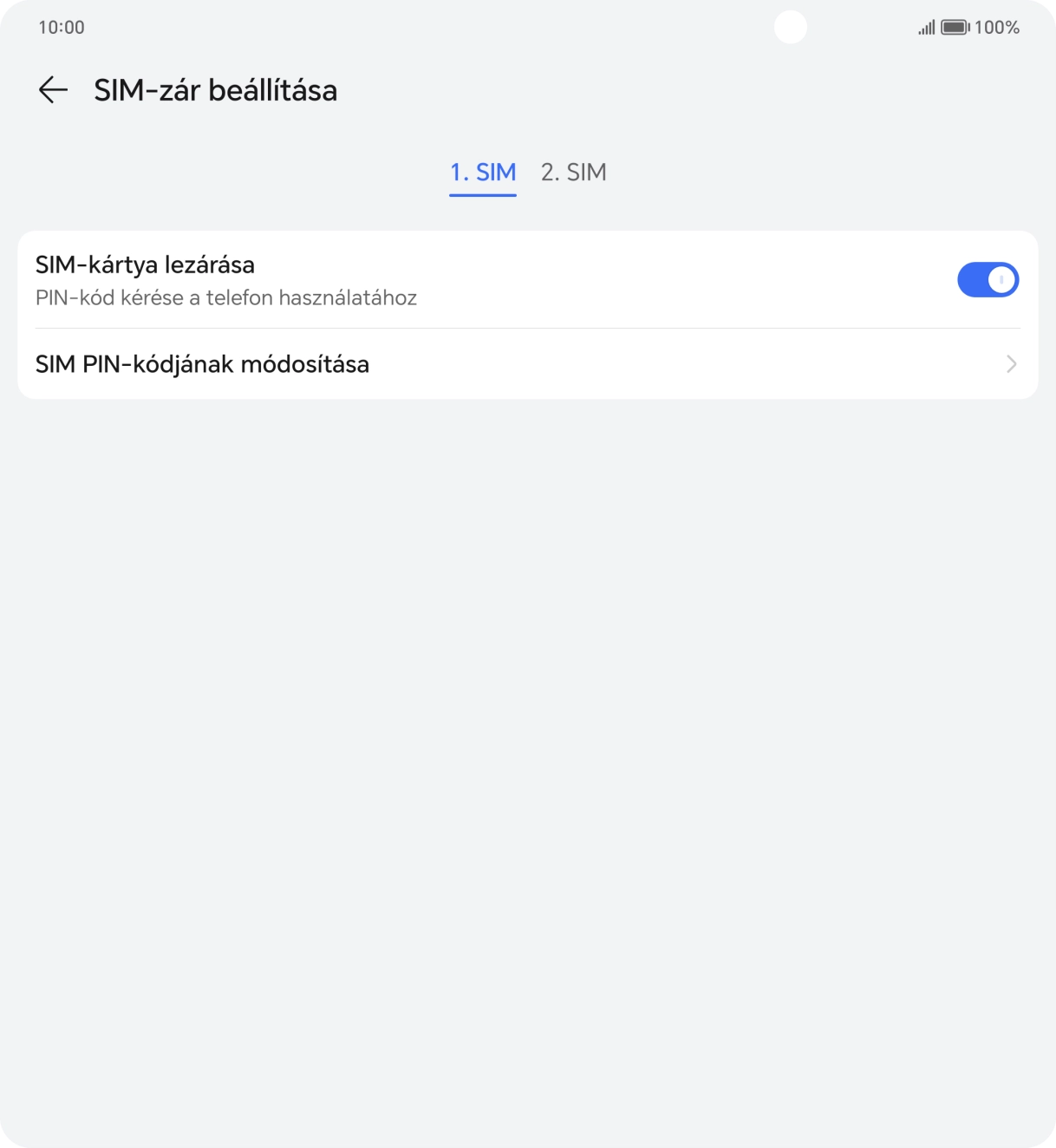 Kattints a „SIM kártya lezárása” melletti csúszkára a funkció be- vagy kikapcsolásához. Kattints a „SIM kártya lezárása” melletti csúszkára a funkció be- vagy kikapcsolásához.