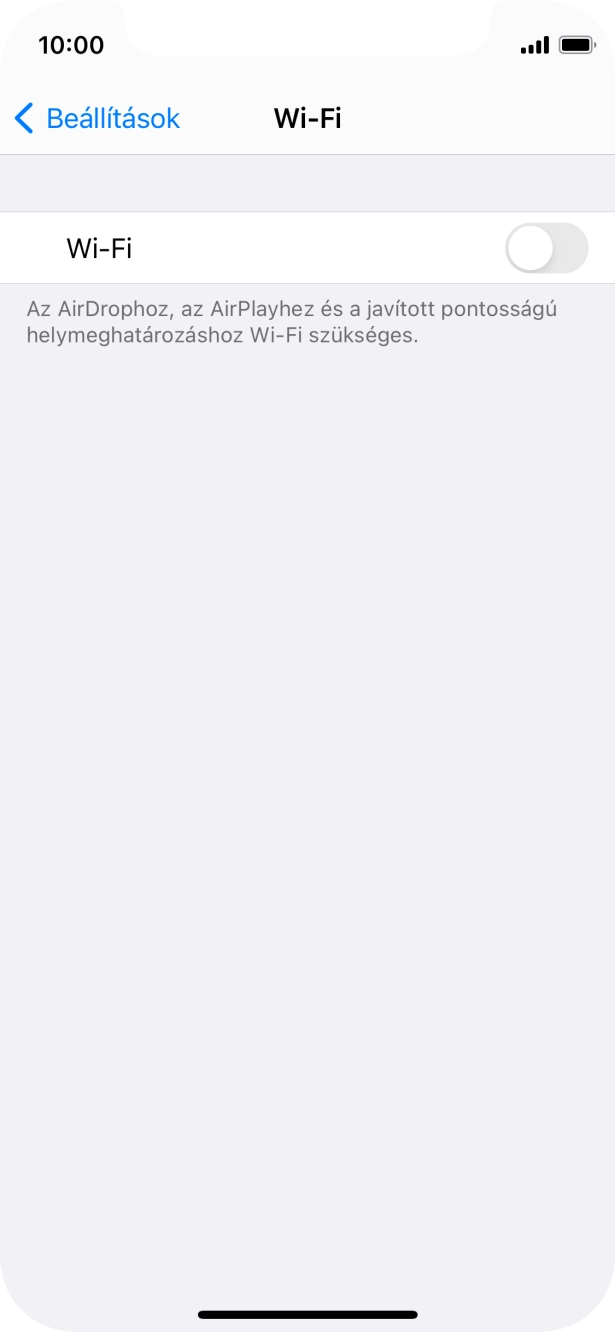 Kattints a „Wi-Fi” melletti csúszkára a funkció bekapcsolásához. Kattints a „Wi-Fi” melletti csúszkára a funkció bekapcsolásához.