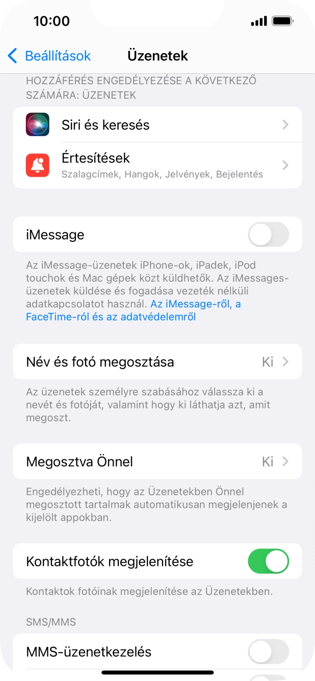 Kattints az „iMessage” melletti csúszkára a funkció bekapcsolásához. Kattints az „iMessage” melletti csúszkára a funkció bekapcsolásához.