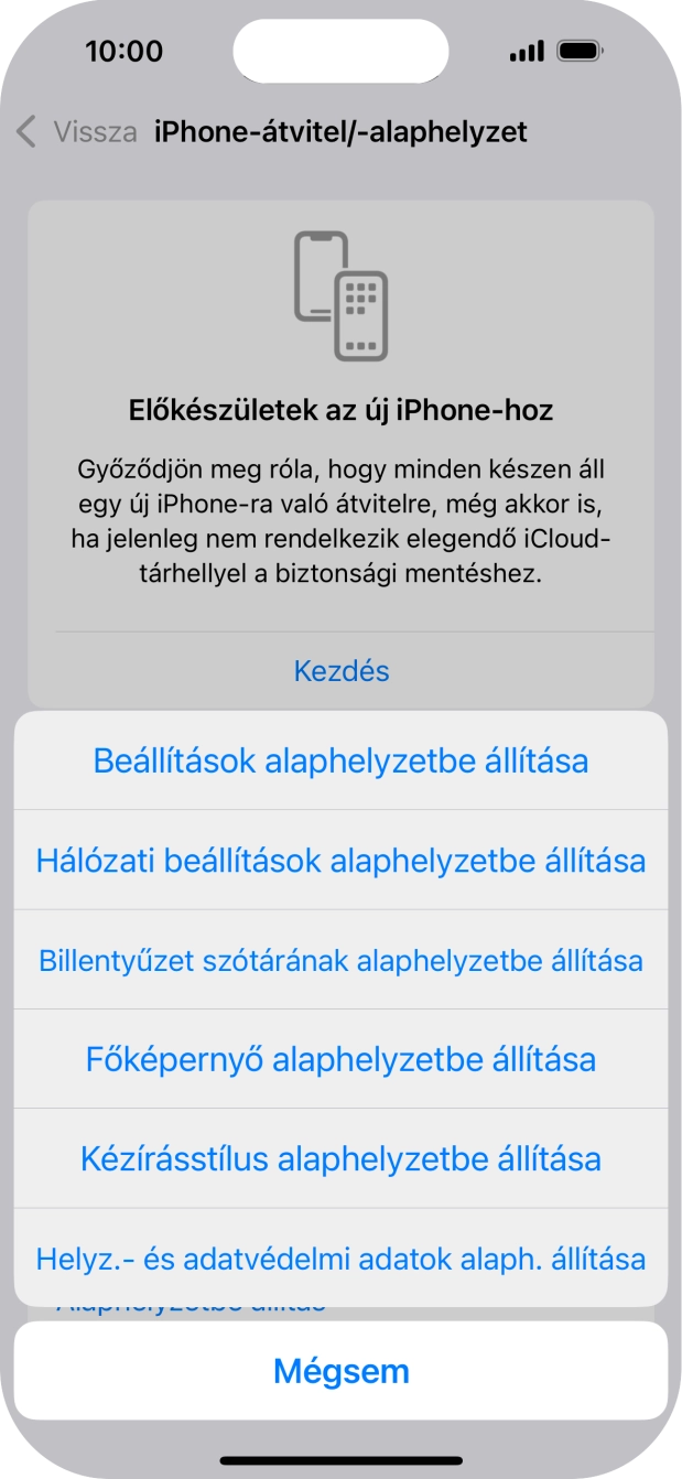 Válaszd a Beállítások alaphelyzetbe állítása lehetőséget. Válaszd a Beállítások alaphelyzetbe állítása lehetőséget.