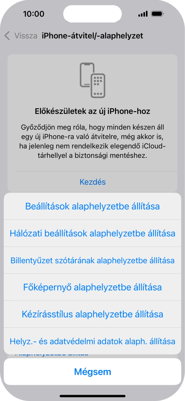 Válaszd a Beállítások alaphelyzetbe állítása lehetőséget. Válaszd a Beállítások alaphelyzetbe állítása lehetőséget.