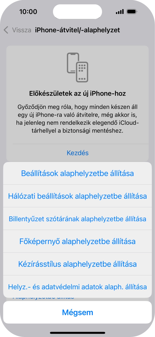 Válaszd a Beállítások alaphelyzetbe állítása lehetőséget. Válaszd a Beállítások alaphelyzetbe állítása lehetőséget.