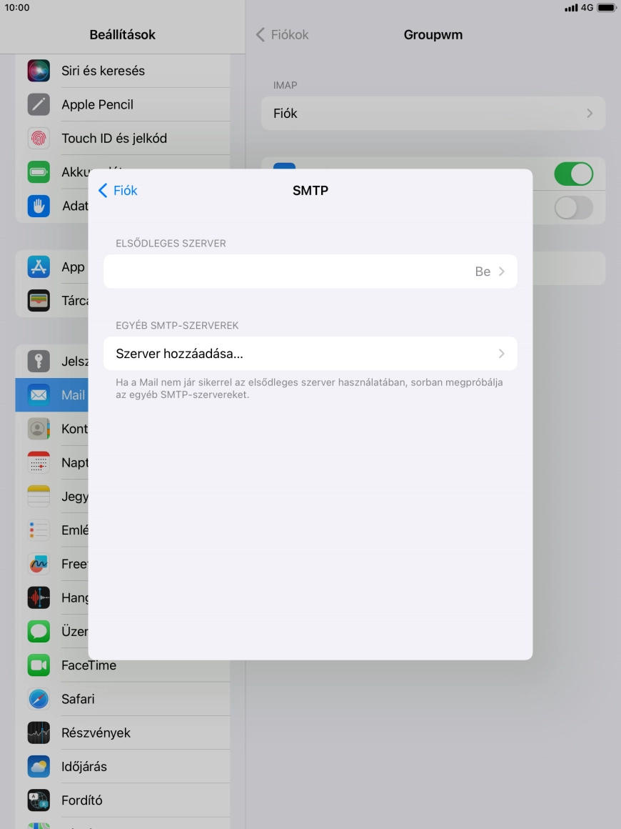 Kattints az „ELSŐDLEGES SZERVER” alatti mezőre.