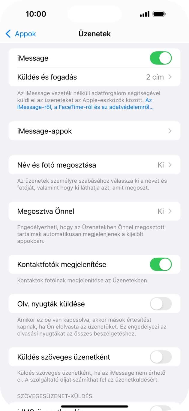 Kattints a „Küldés szöveges üzenetként” melletti csúszkára a funkció be- vagy kikapcsolásához.