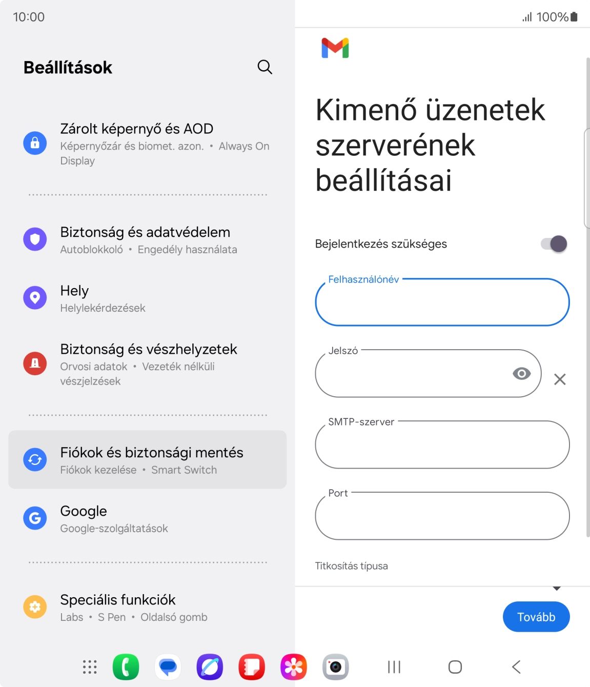 Kattints a „Jelszó” alatti mezőre, és írd be az e-mail szolgáltatód kimenő szerverének jelszavát.