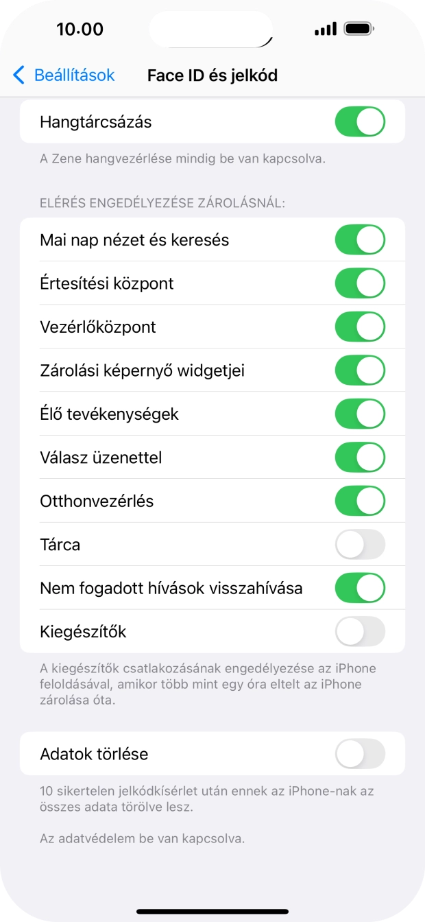 Kattints az „Adatok törlése” melletti csúszkára a funkció be- vagy kikapcsolásához.