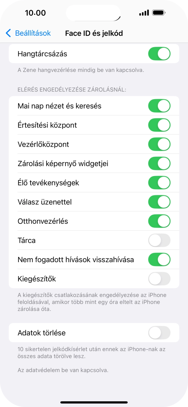 Kattints az „Adatok törlése” melletti csúszkára a funkció be- vagy kikapcsolásához. Kattints az „Adatok törlése” melletti csúszkára a funkció be- vagy kikapcsolásához.