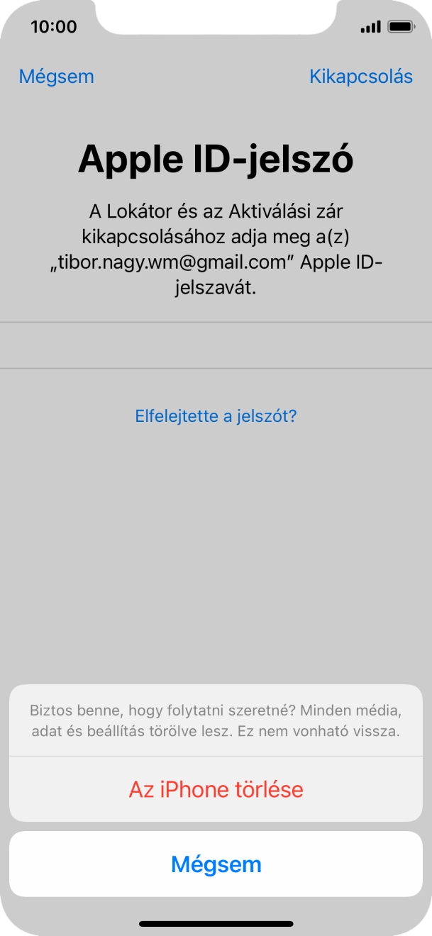 Írd be az Apple ID-hoz tartózó jelszót, és válaszd Az iPhone törlése lehetőséget. Várj egy kicsit, amíg a telefon visszaállítja a gyári beállításokat. A telefon konfigurálásához és ahhoz, hogy üzemkész állapotba hozd, kövesd a képernyőn megjelenő utasításokat. Írd be az Apple ID-hoz tartózó jelszót, és válaszd Az iPhone törlése lehetőséget. Várj egy kicsit, amíg a telefon visszaállítja a gyári beállításokat. A telefon konfigurálásához és ahhoz, hogy üzemkész állapotba hozd, kövesd a képernyőn megjelenő utasításokat.