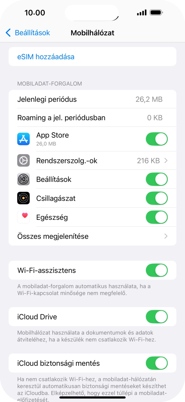 Kattints a kívánt programok melletti csúszkákra a funkciók be- vagy kikapcsolásához.
