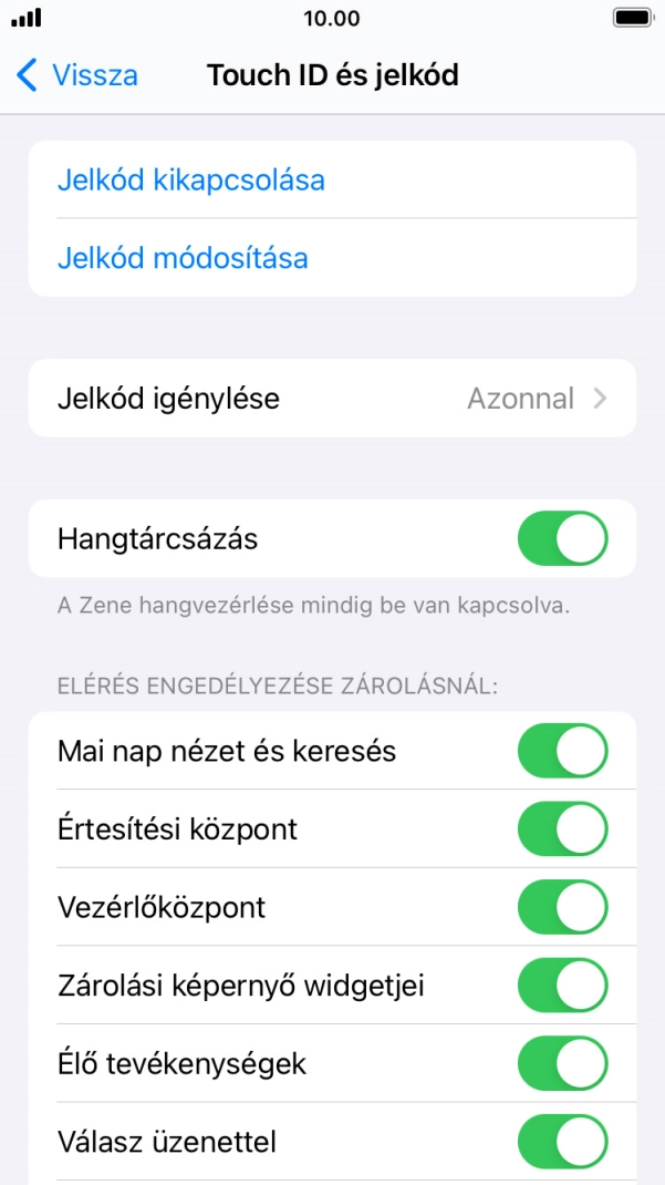 Válaszd a Jelkód kikapcsolása lehetőséget, és írd be a képernyőzárkódot.