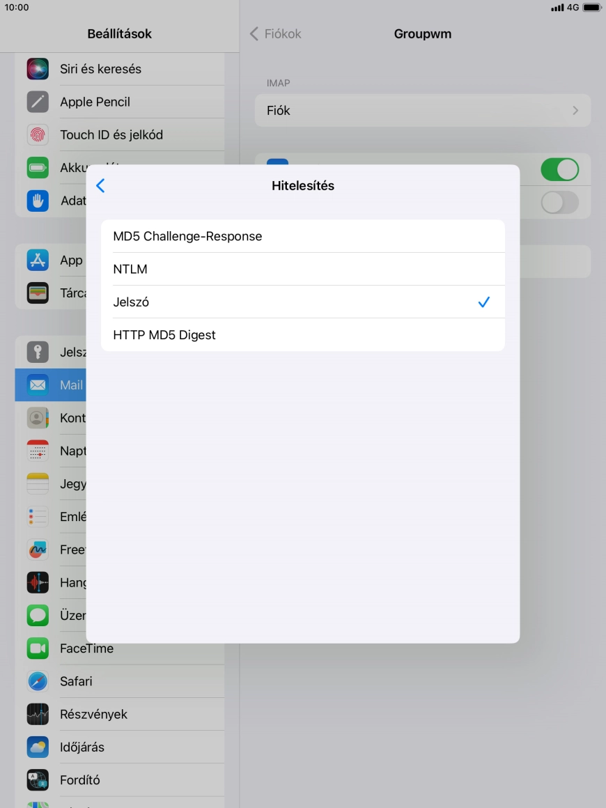 Válaszd a Jelszó lehetőséget.