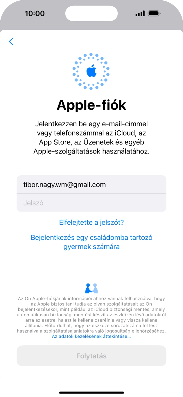 Kattints a Jelszó mezőre, és írd be az Apple ID-d jelszavát.