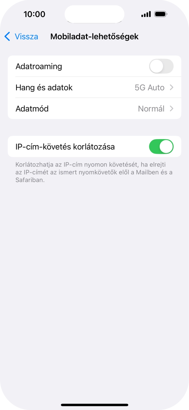 Kattints az „Adatroaming” melletti csúszkára a funkció be- vagy kikapcsolásához. Kattints az „Adatroaming” melletti csúszkára a funkció be- vagy kikapcsolásához.
