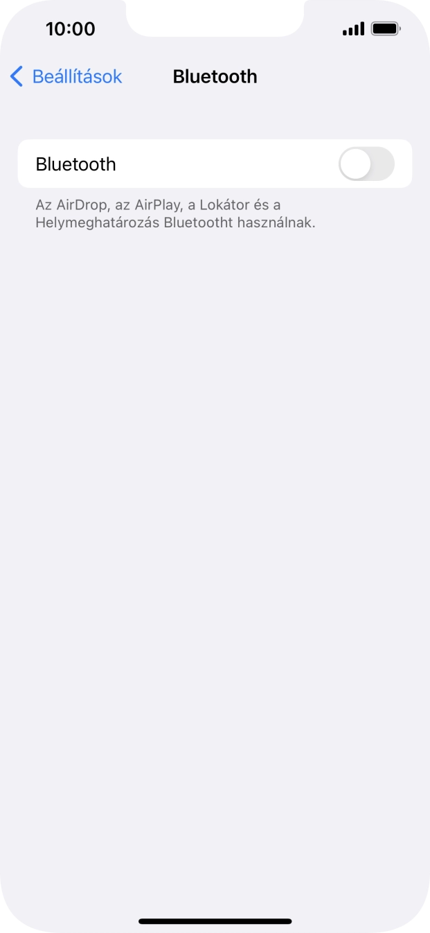 Kattints a „Bluetooth” melletti csúszkára a funkció bekapcsolásához.