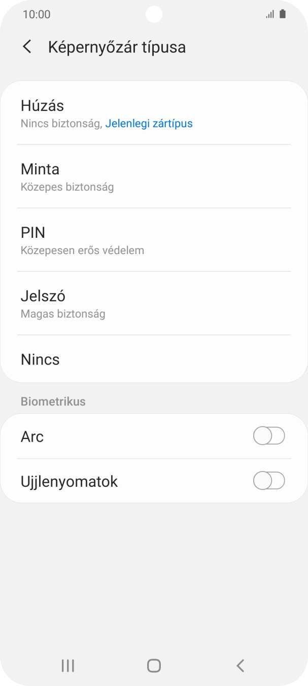 Válaszd az Ujjlenyomatok lehetőséget.