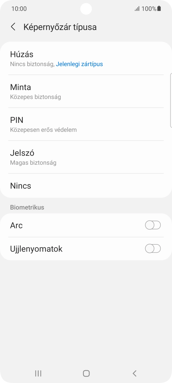 Válaszd az Ujjlenyomatok lehetőséget.