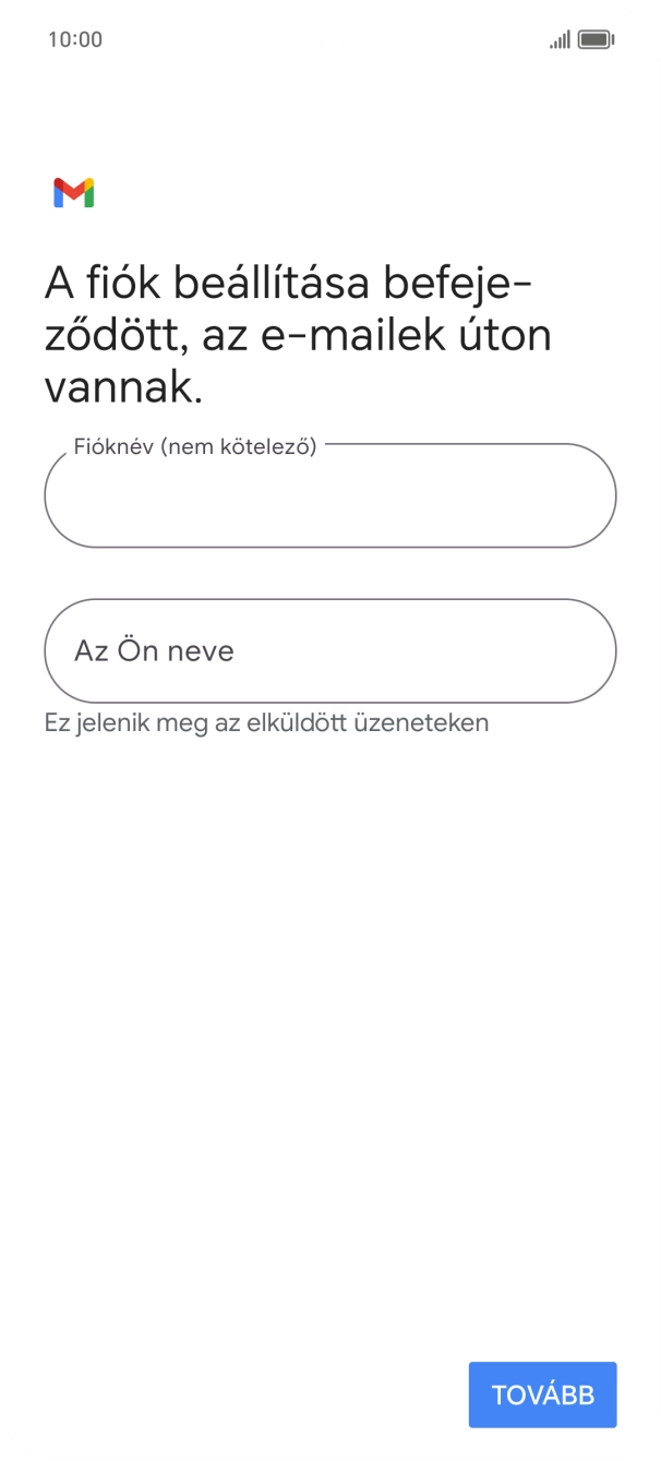 Kattints a „Fióknév (nem kötelező)” alatti mezőre, és írd be az e-mail-fiók kívánt nevét.