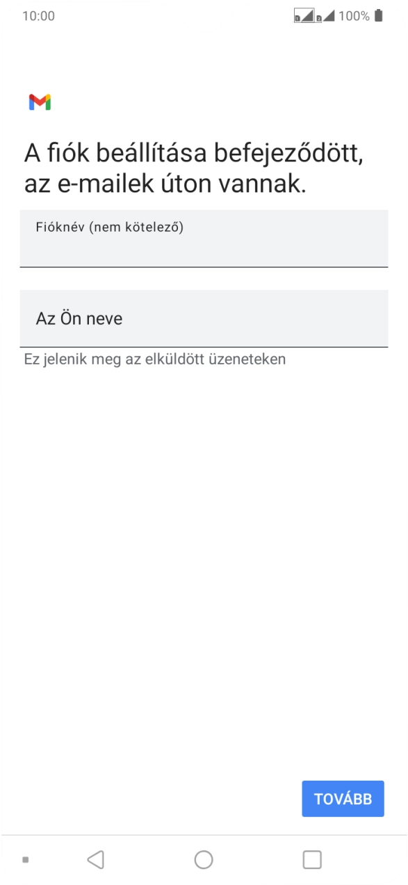 Kattints a „Fióknév (nem kötelező)” alatti mezőre, és írd be az e-mail-fiók kívánt nevét.