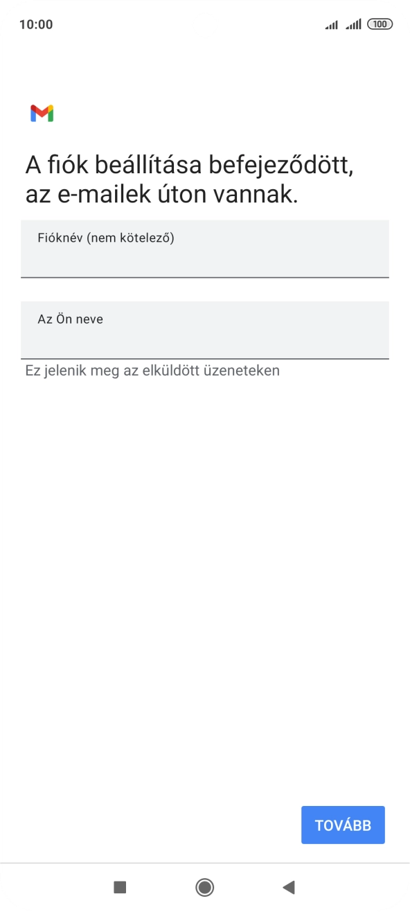 Kattints a „Fióknév (nem kötelező)” alatti mezőre, és írd be az e-mail-fiók kívánt nevét.