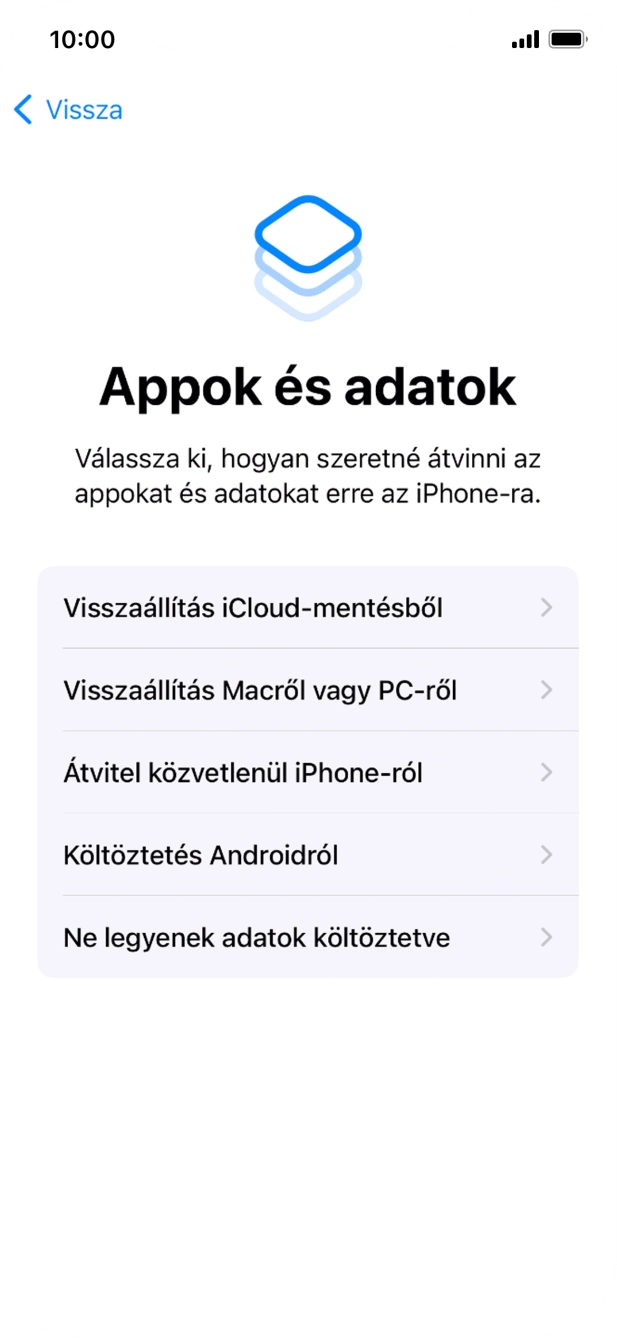Válaszd a Ne legyenek adatok költöztetve lehetőséget, és kövesd a képernyőn megjelenő utasításokat az aktiválás befejezéséhez.