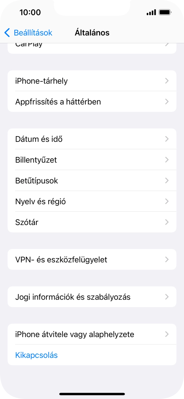 Válaszd az „iPhone átvitele vagy alaphelyzete” lehetőséget. Válaszd az „iPhone átvitele vagy alaphelyzete” lehetőséget.